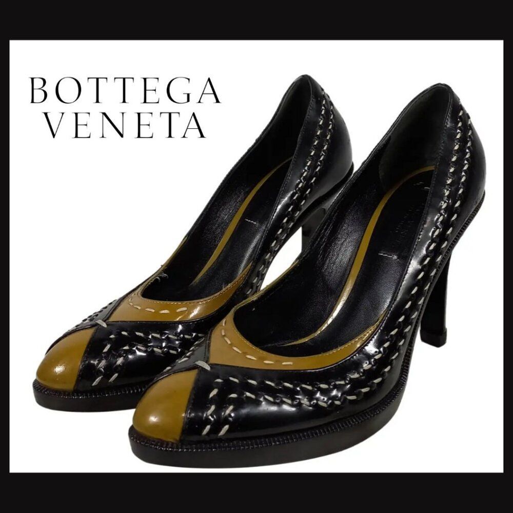 Bottega Veneta Almond Patent Stitched Leather Heels